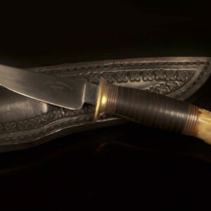 Bill Behnke Hand-Forged Hunting Knife – Stacked Leather & Stag Crown Handle