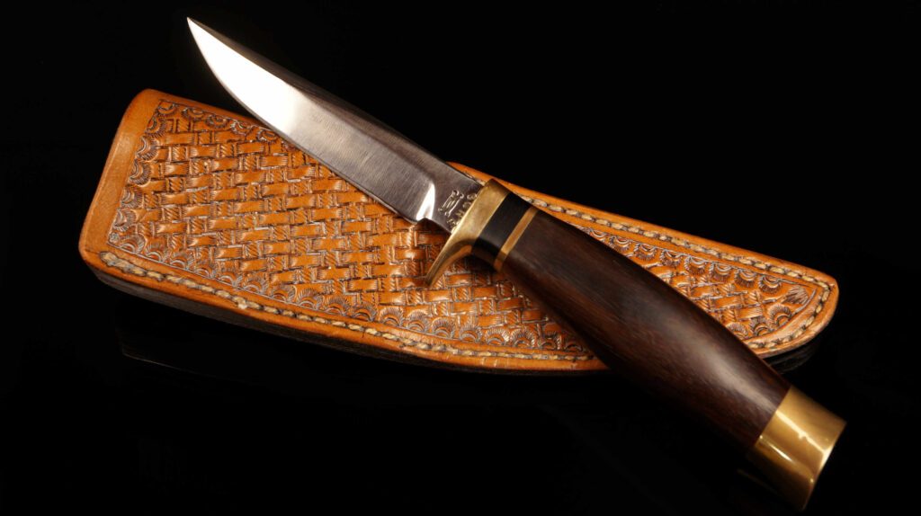 Vintage Ralph Bone Hand-Forged Custom Hunter Knife with Tooled Leather Sheath