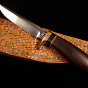 Vintage Ralph Bone Hand-Forged Custom Hunter Knife with Tooled Leather Sheath