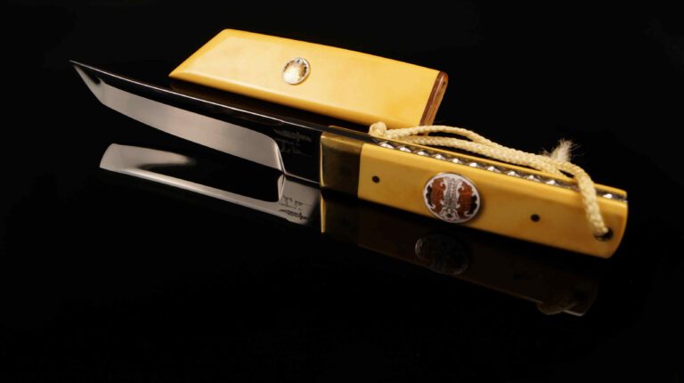 Gil Hibben Tanto with Micarta Handle and Sheath: Koi Emblem