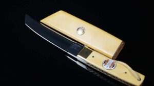 Gil Hibben Tanto with Micarta Handle and Sheath: Koi Emblem