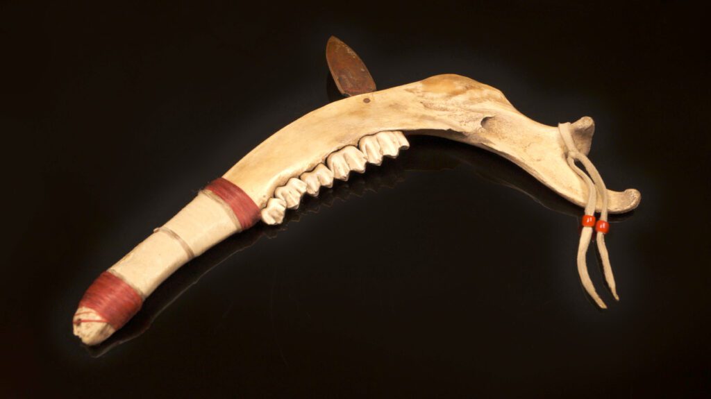 White Tail Deer-Jaw Bone War Club, with Copper Point