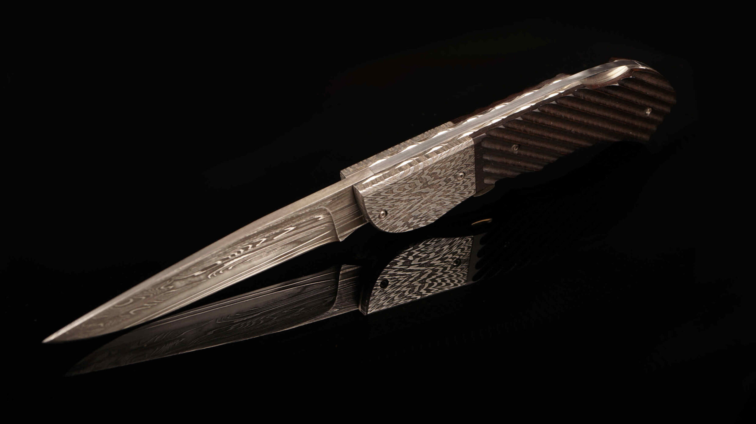 Ralph Turnbull Custom Damascus Button-Lock Automatic Folder