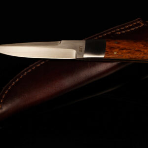 Vintage Tommy Lee Custom Fixed-Blade Boot Knife - Burl Wood & Sheath