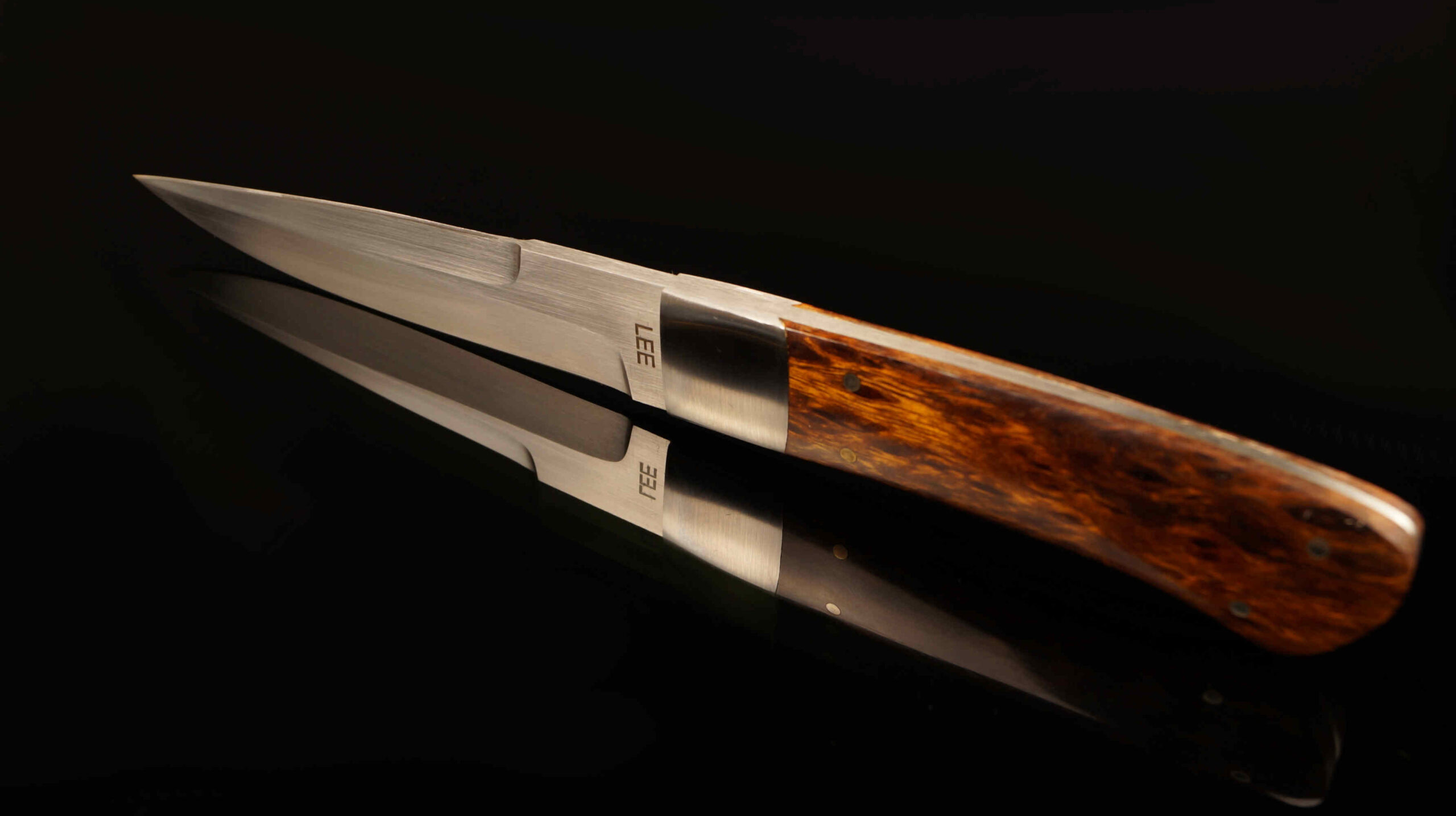 Vintage Tommy Lee Custom Fixed-Blade Boot Knife - Burl Wood & Sheath - Image 3