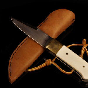 Vintage Kelgin Custom Knives (Ken Largin) Handmade Fixed Blade Fighter | Smooth Bone & Brass, Original Leather Sheath