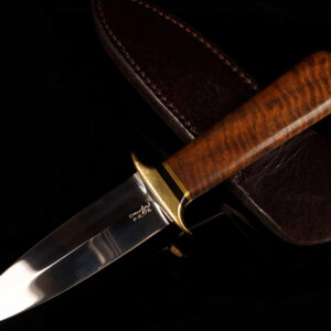 Vintage 1976 Pat Crawford Custom Boot Knife #12 – Tiger Maple & Brass