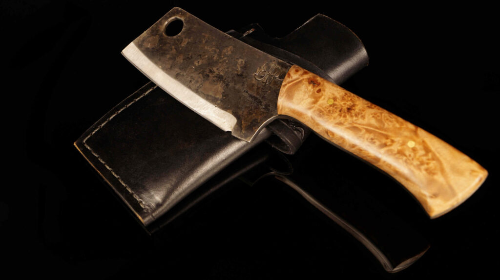 RP Knives Custom EDC Mini-Cleaver – Carbon Steel, Burl Wood Handle & Custom Sheath