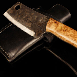 RP Knives Custom EDC Mini-Cleaver – Carbon Steel, Burl Wood Handle & Custom Sheath